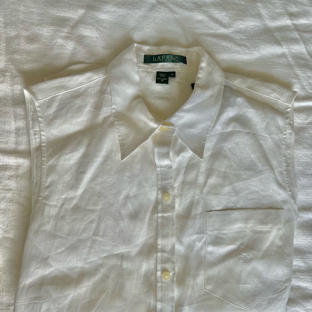 Lauren Ralph Lauren Women’s Sleeveless White Linen Button-Up Shirt